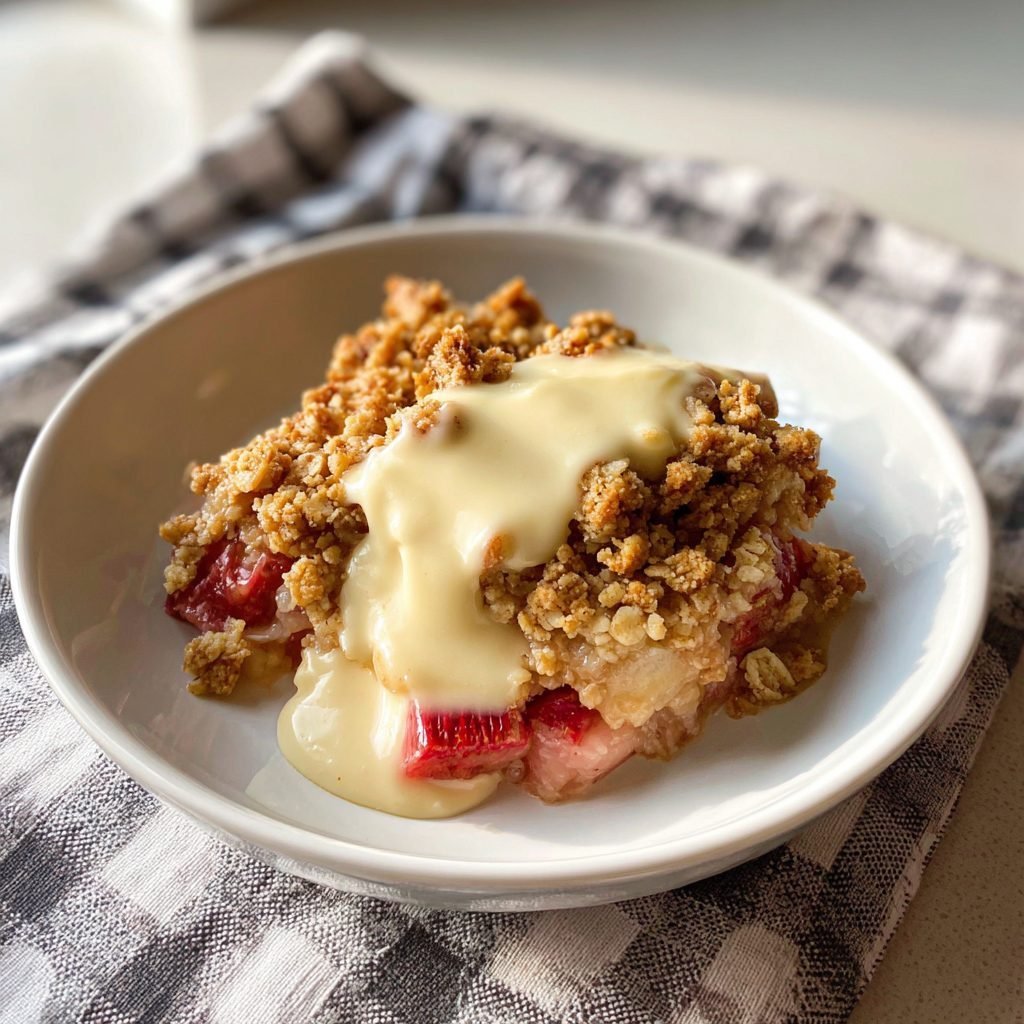 Rhabarber Crumble mit Vanillesauce