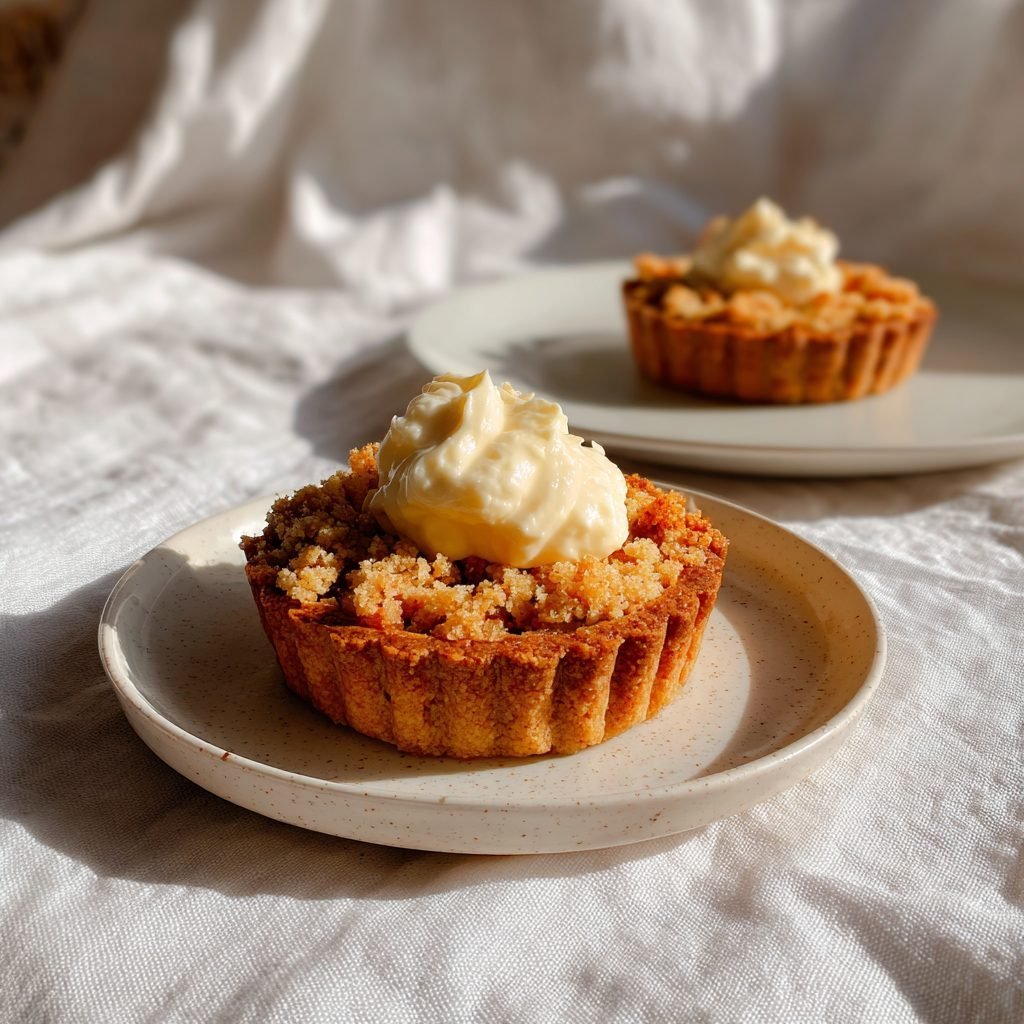 Rhabarber-Crumble-Tartelettes mit Vanille-Mandel-Creme