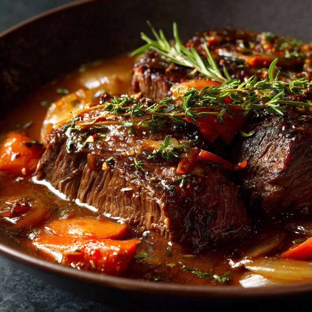 Rinderschmorbraten Provencal mit Kräutern und Oliven