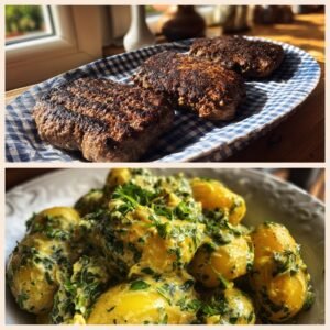 Saftige Rinderfrikadellen mit cremigem Kräuter-Kartoffelsalat