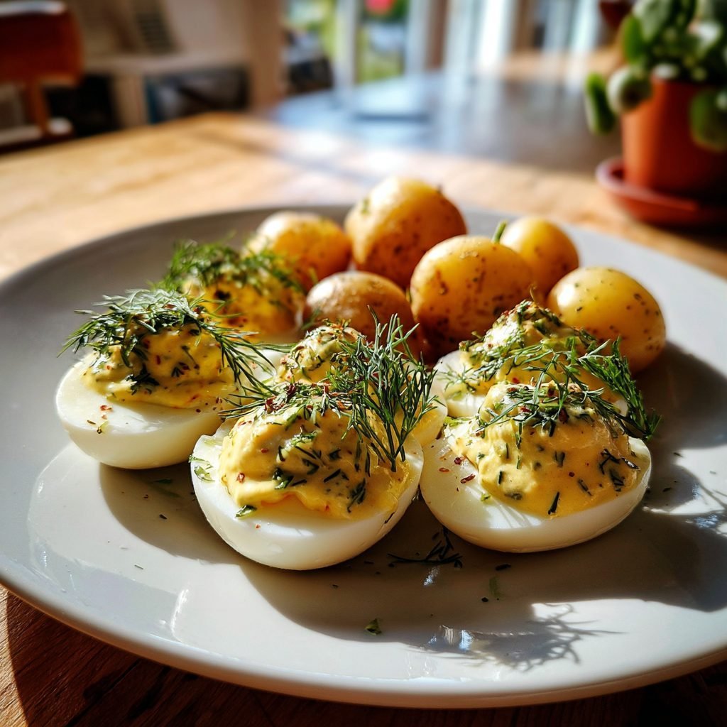 Senfeier mit Rahmsauce und frischem Dill
