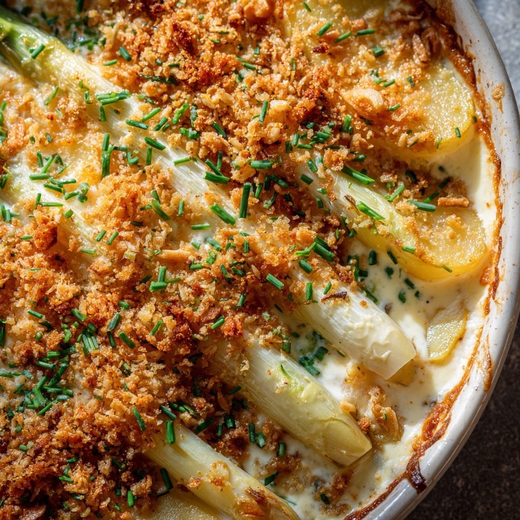 Spargel-Kartoffel-Gratin mit Mandelkruste