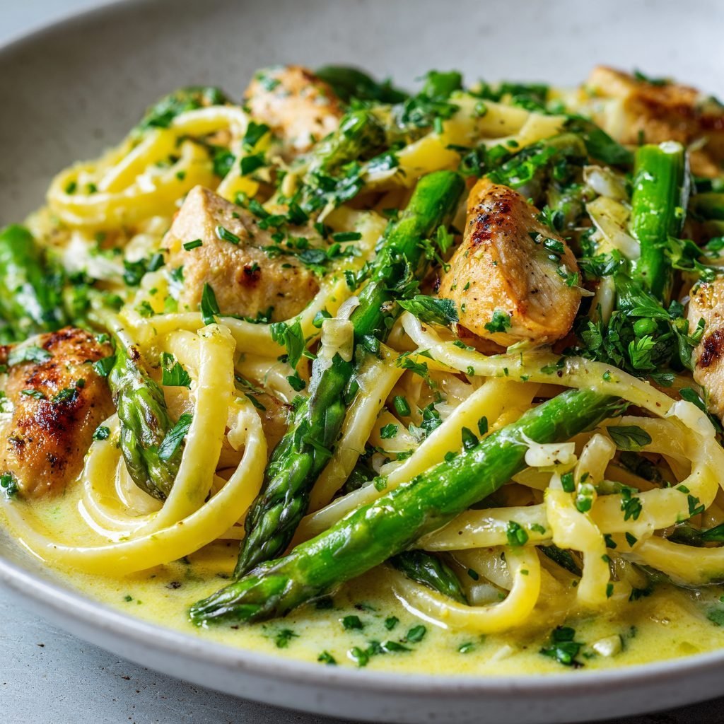 Spargel-Pasta mit Zitronen-Hähnchen