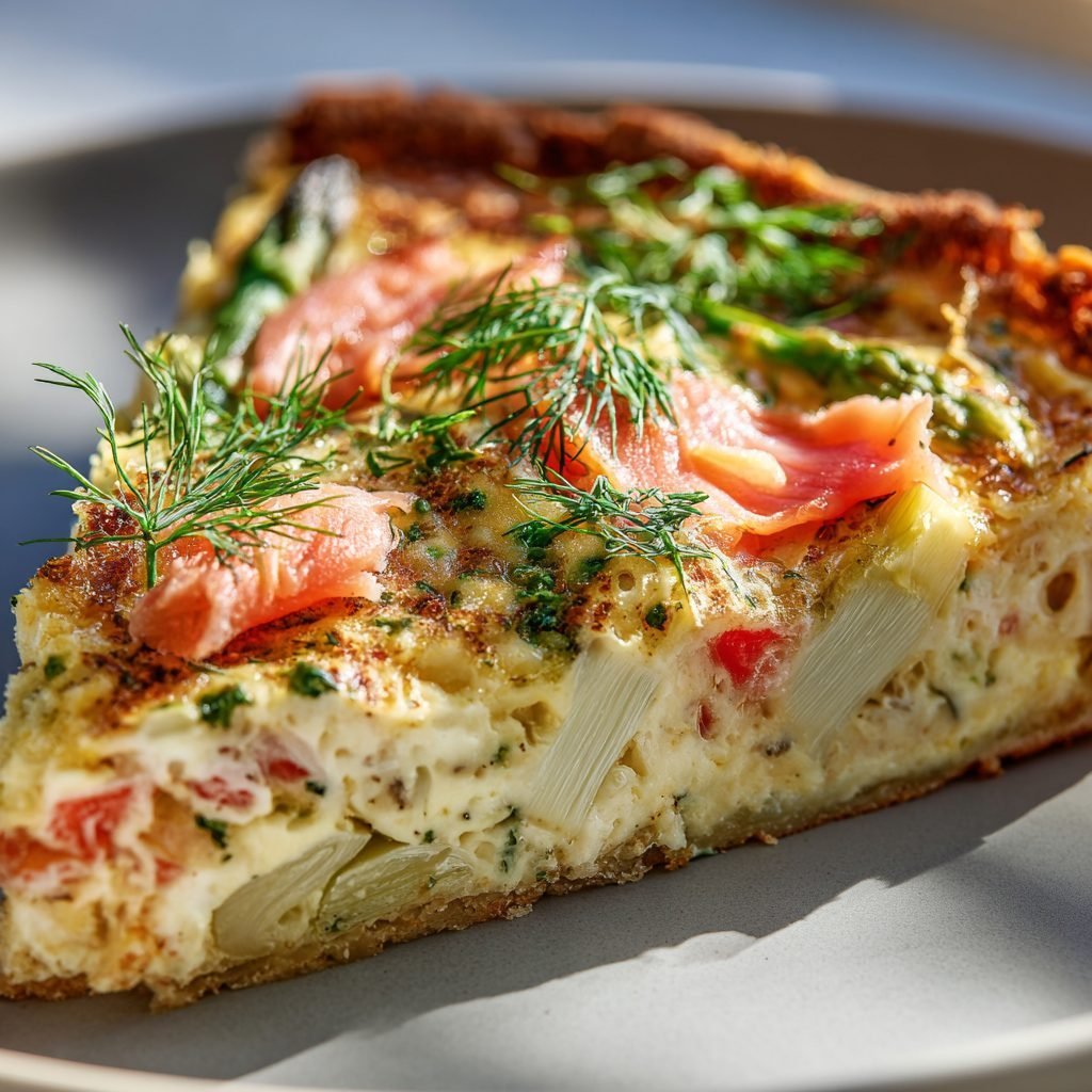 Spargel-Quiche mit Räucherlachs und frischen Kräutern