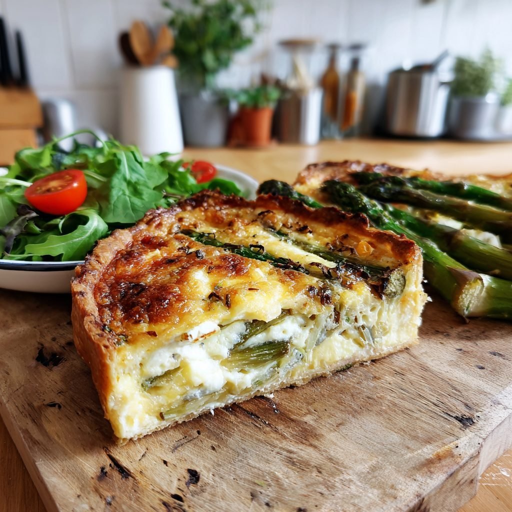 Spargel-Quiche mit Ziegenkäse und Kirschtomaten