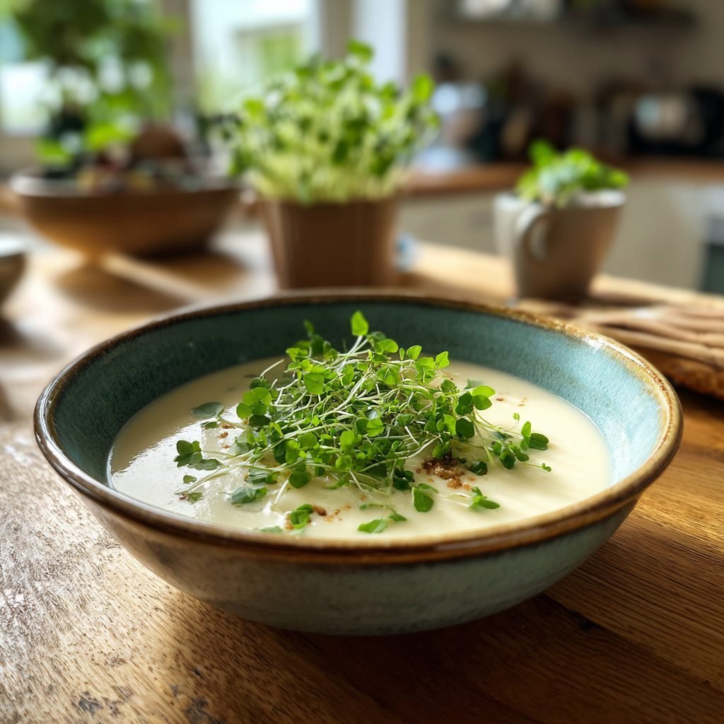 Spargelcremesuppe mit Kresse-Topping