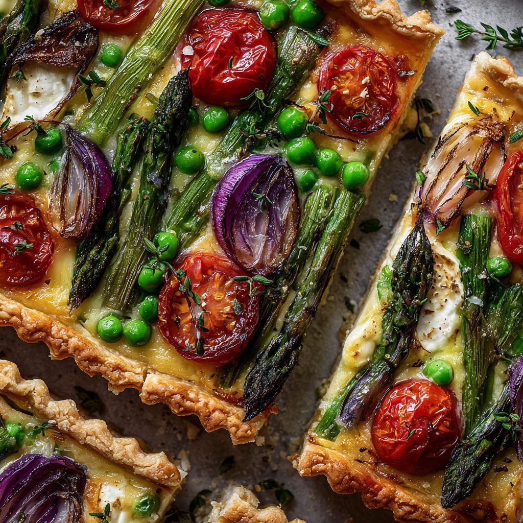 Vegetarische Frühlingsgemüse-Tarte mit Ziegenkäse