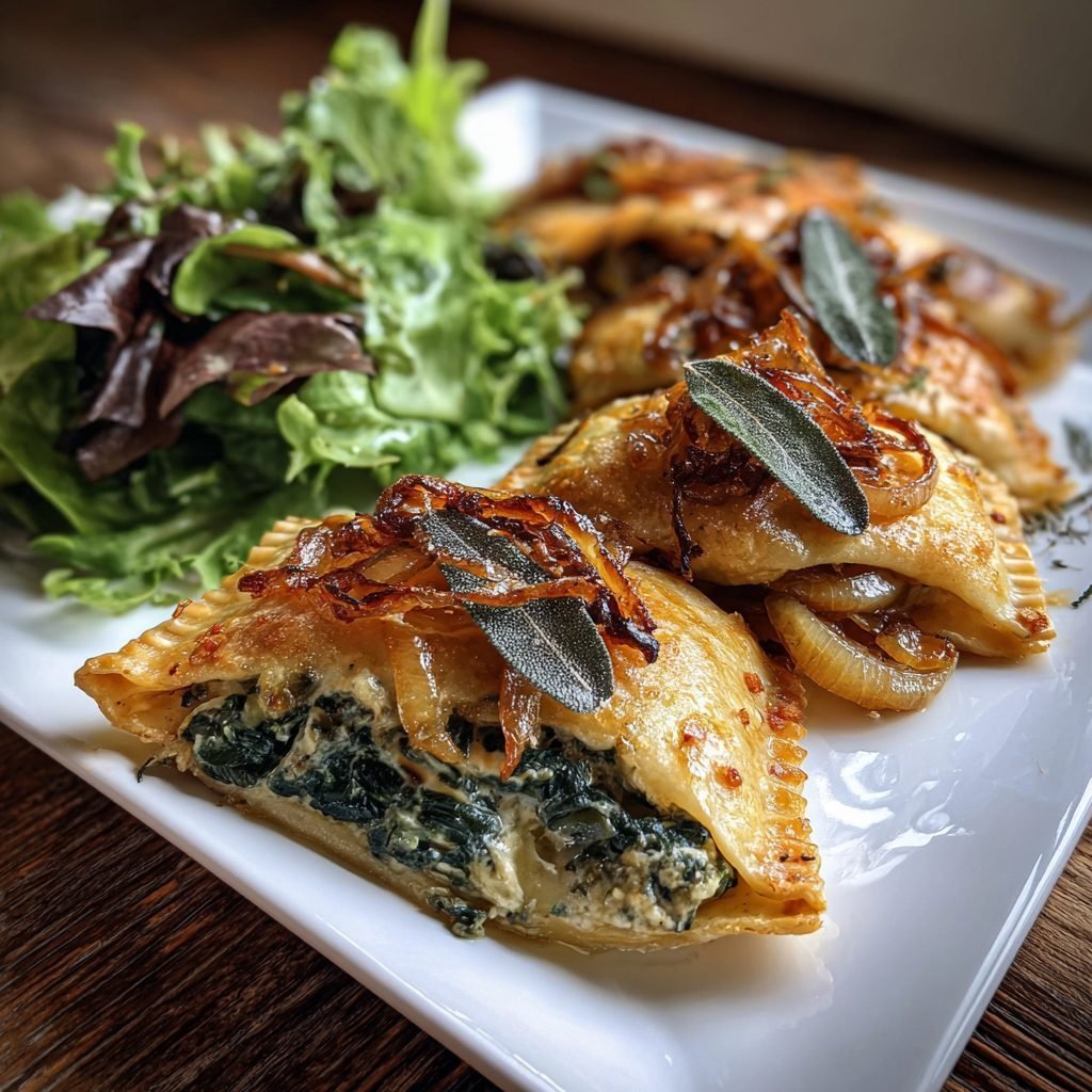 Vegetarische Maultaschen mit geschmelzten Zwiebeln und Salbei