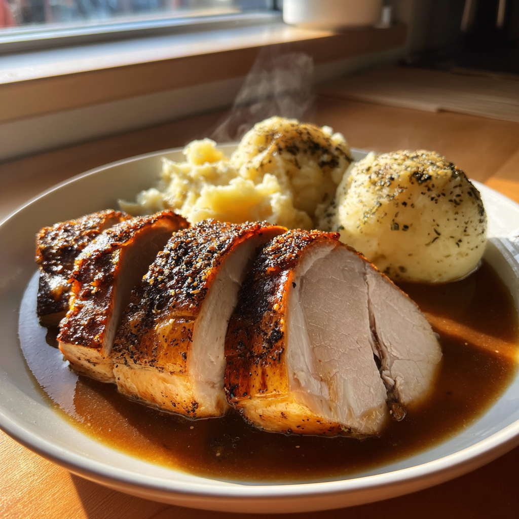 Hähnchenbrust mit Bärlauch-Kräuterfüllung und Röstkartoffeln