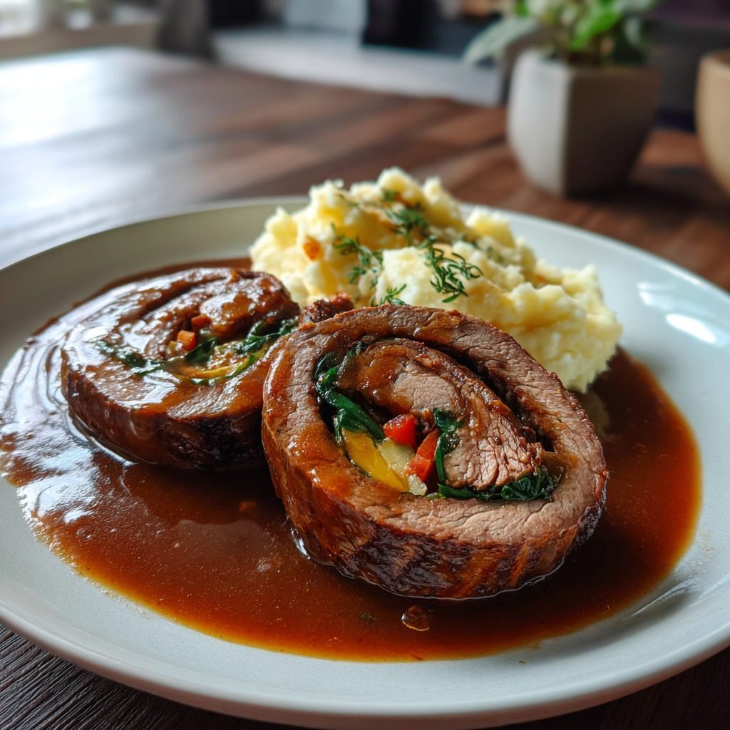 Zarte Rinderrouladen mit frühlingshaftem Gemüsefüllung