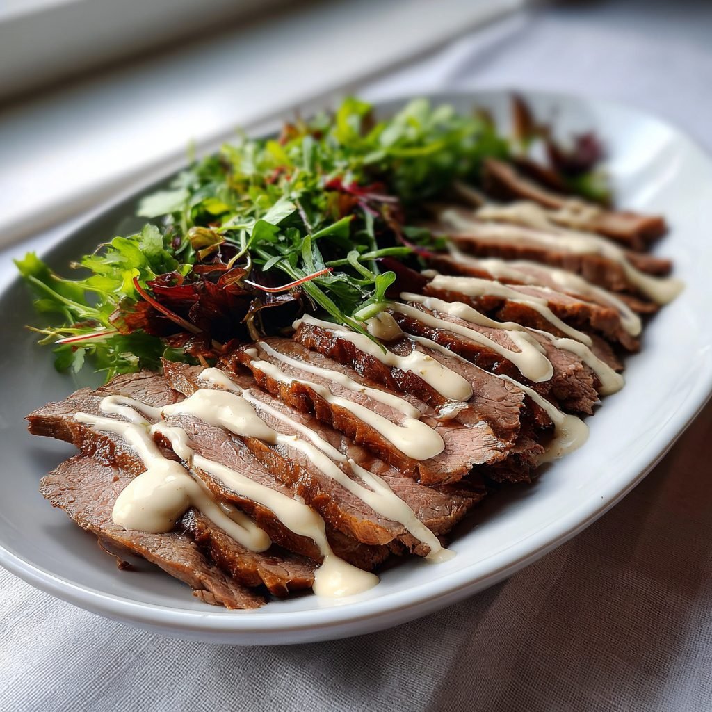 Zarter Rindertafelspitz mit leichter Meerrettichsauce und Frühlingskräutersalat