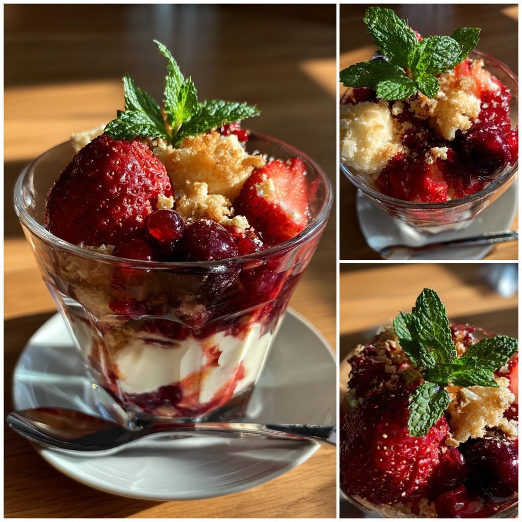 Beeren-Quark-Dessert mit Haferflocken-Crumble