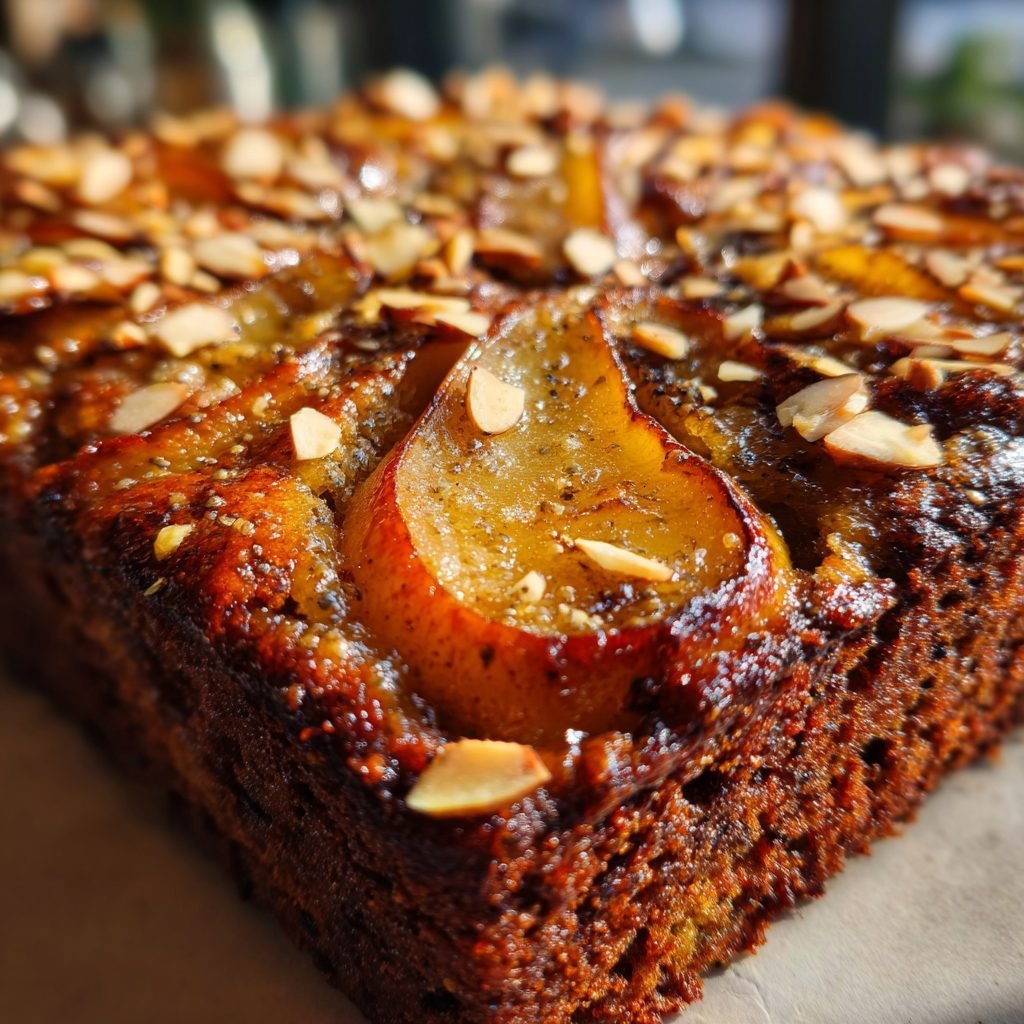 Birnen-Mohn-Kuchen mit Marzipan und Mandelsplittern