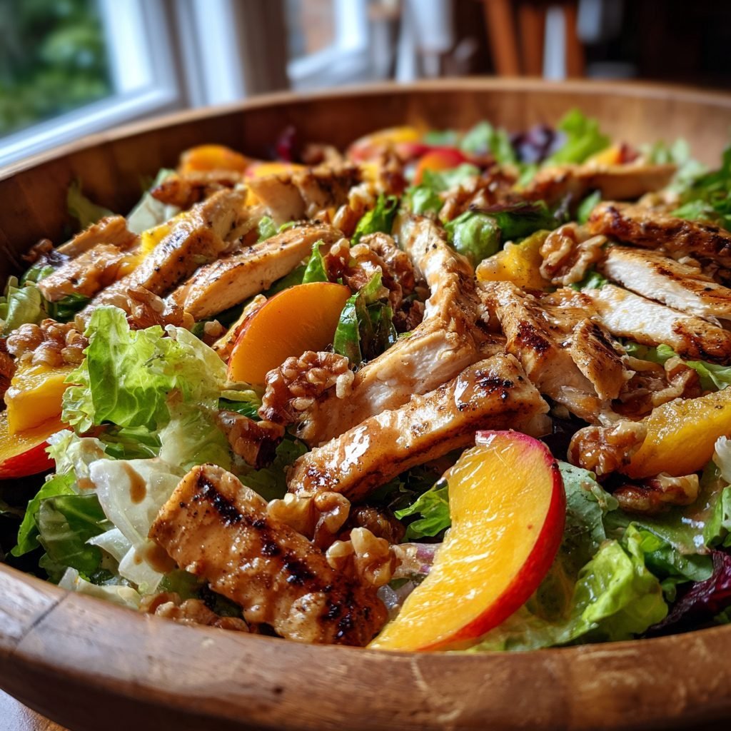 Bunter Sommersalat mit Hähnchenbrust und Pfirsichen