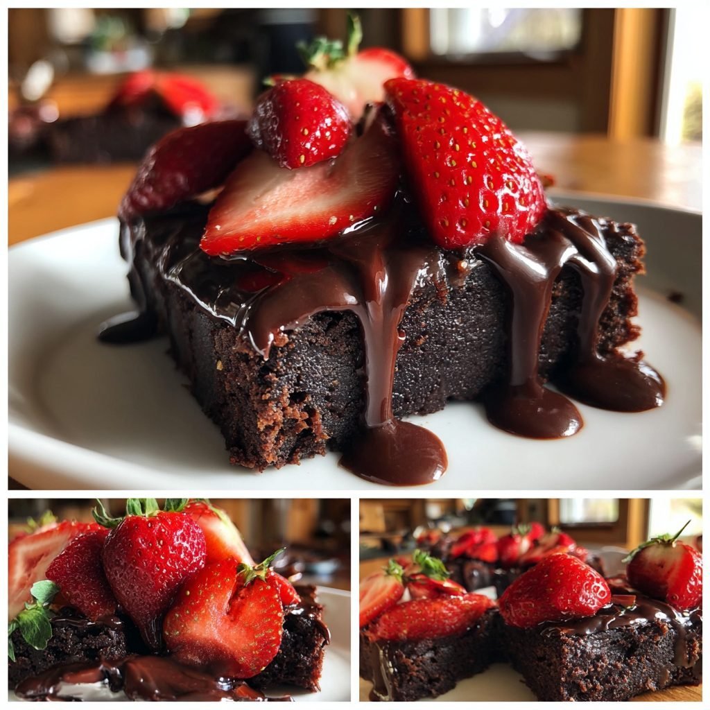 Erdbeer-Brownie-Kuchen mit Schoko-Ganache