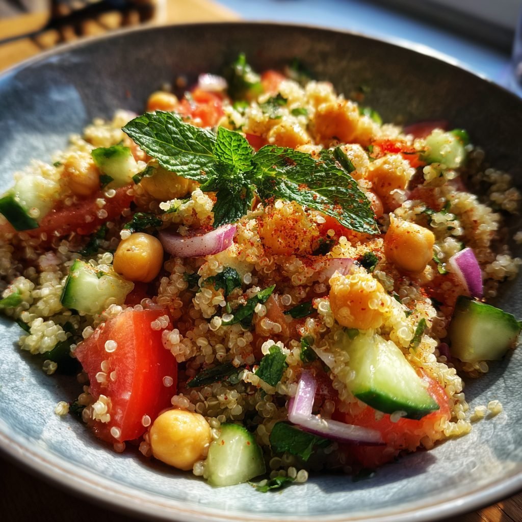 Erfrischender Quinoa-Salat mit Kichererbsen und Minze