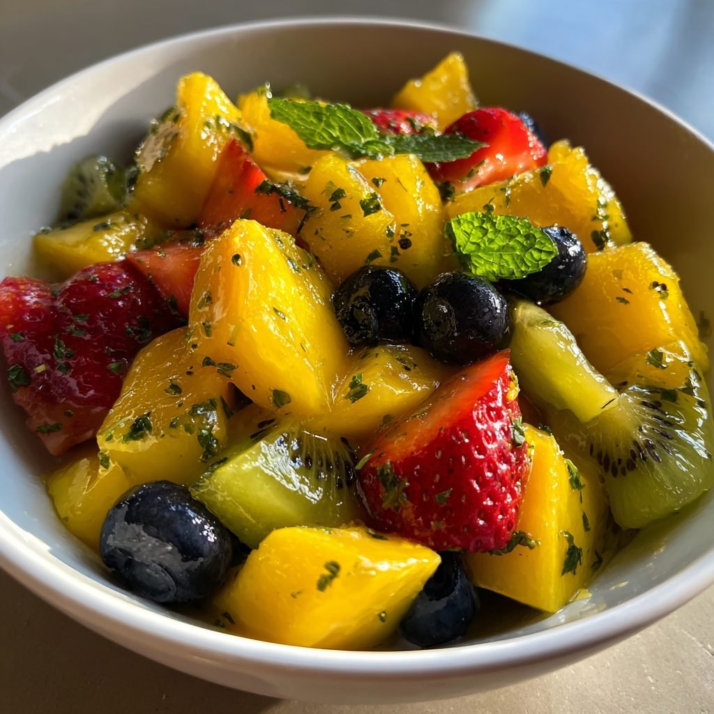 Exotischer Obstsalat mit Limette und Minze