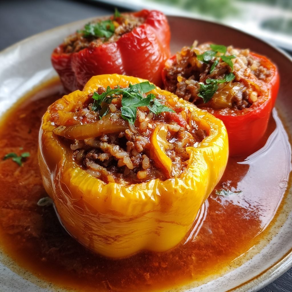 Gefüllte Paprika mit Rinderhackfleisch und Reis