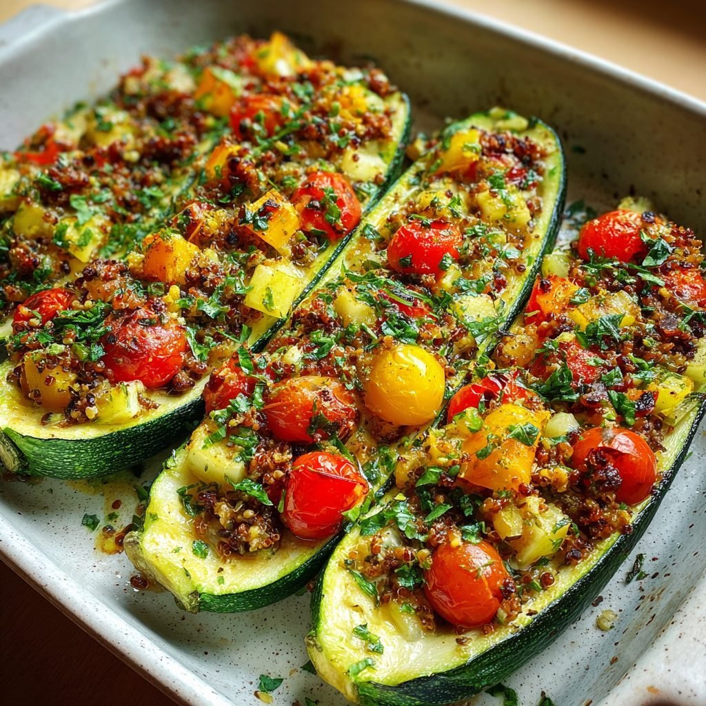 Gefüllte Zucchini mit Grünkern und Gemüse