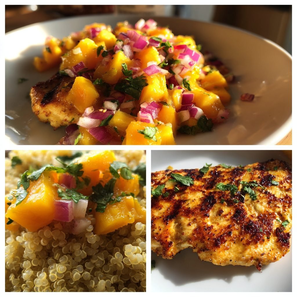 Gegrillte Hähnchenbrust mit Pfirsich-Salsa und Quinoa