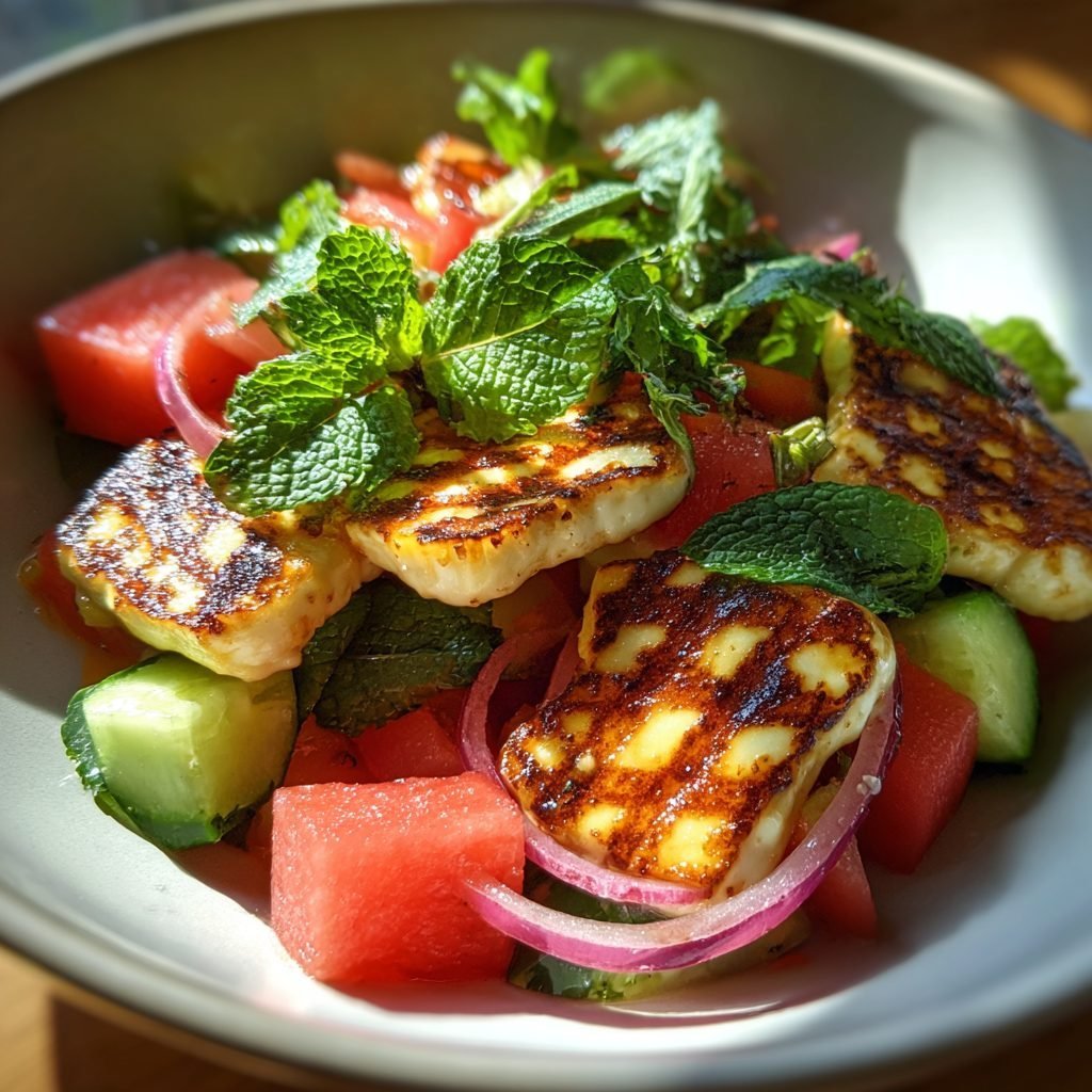 Gegrillter Halloumi-Wassermelonen-Salat mit Minze