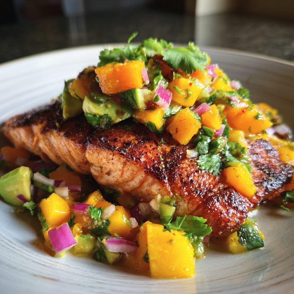 Gegrillter Lachs mit frischer Mango-Avocado-Salsa