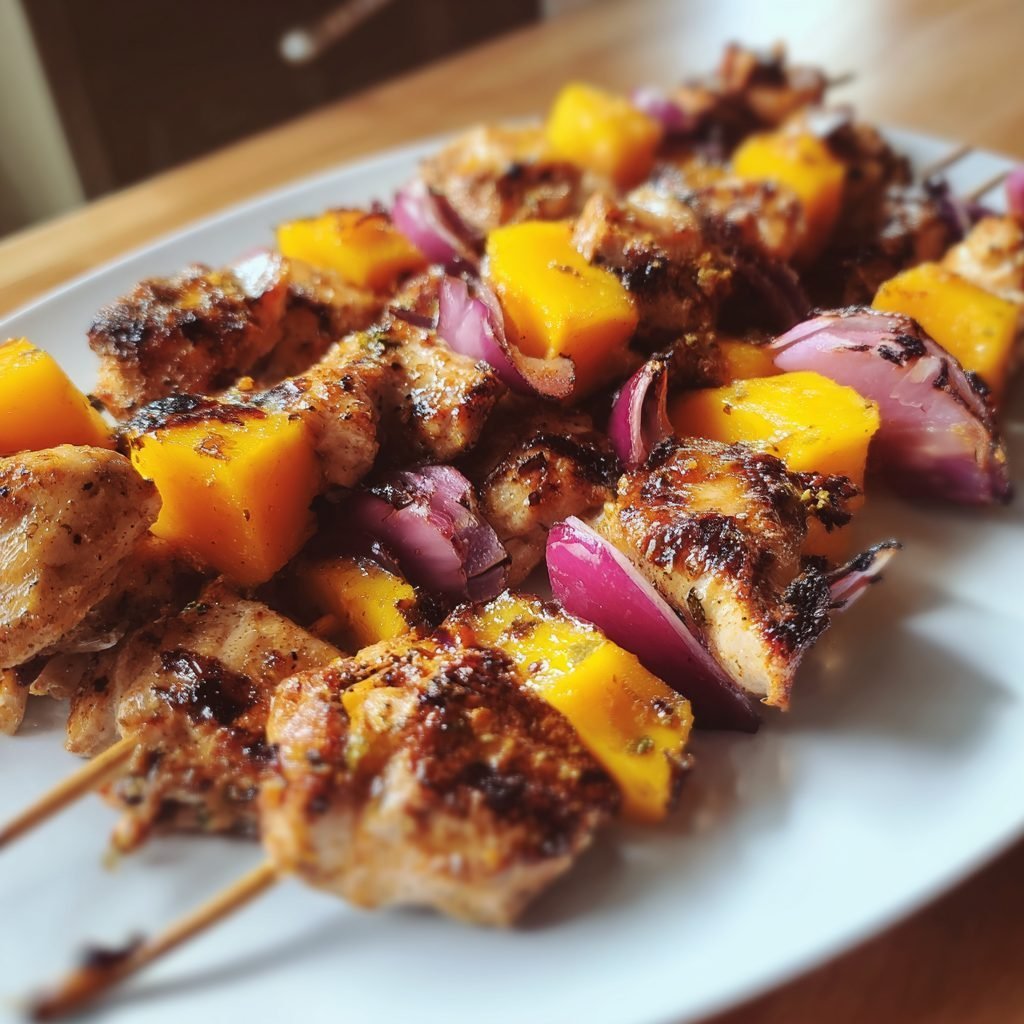 Hähnchen-Mango-Spieße mit Chili-Limette-Marinade