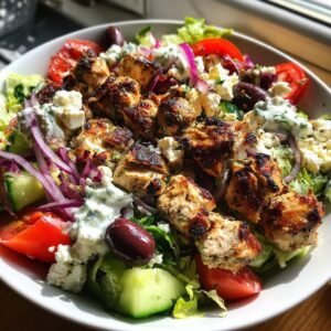 Hähnchen-Souvlaki-Salat mit Tzatziki