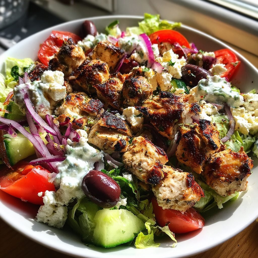 Hähnchen-Souvlaki-Salat mit Tzatziki