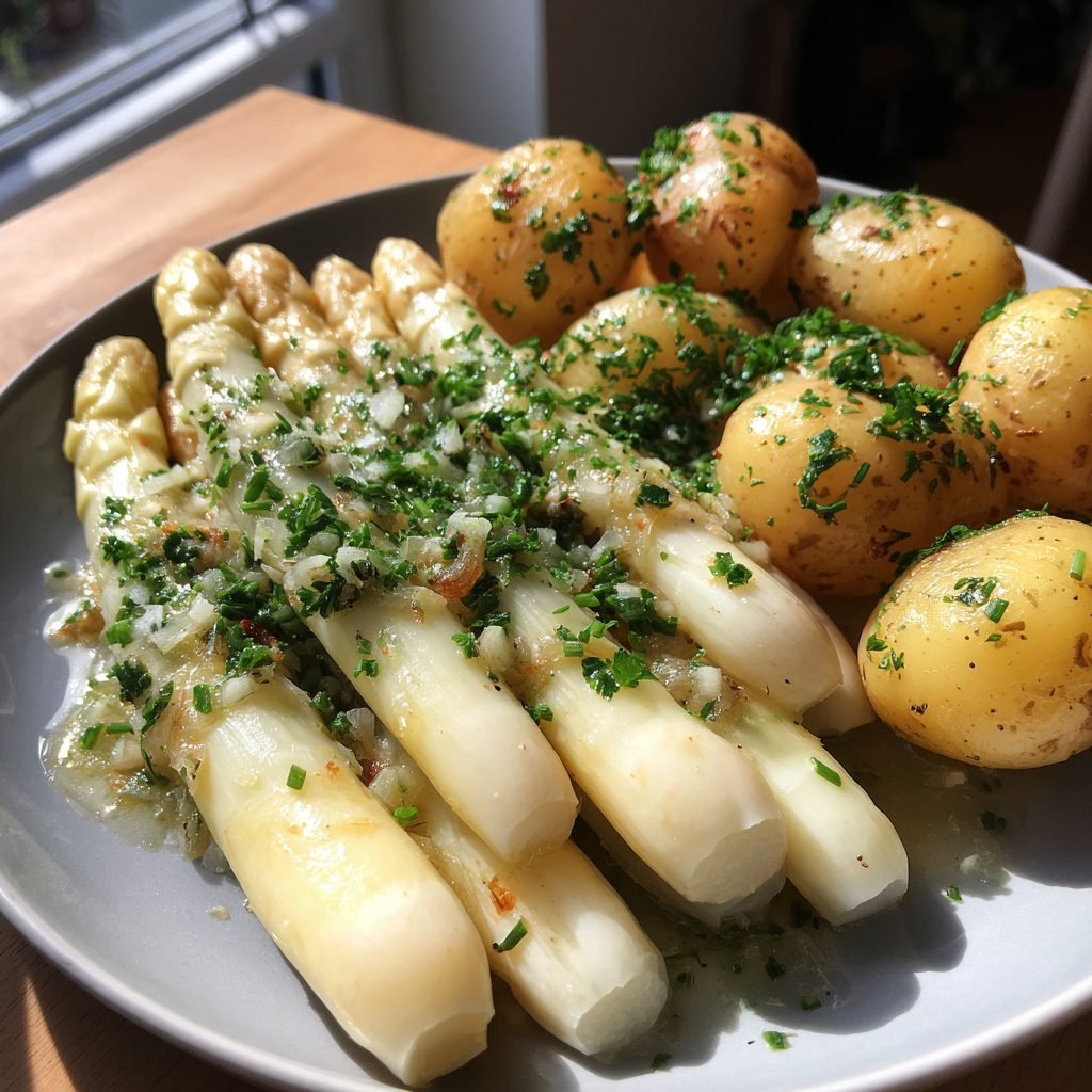 Klassischer Weißer Spargel mit Petersilienkartoffeln und leichter Zitronen-Butter-Soße
