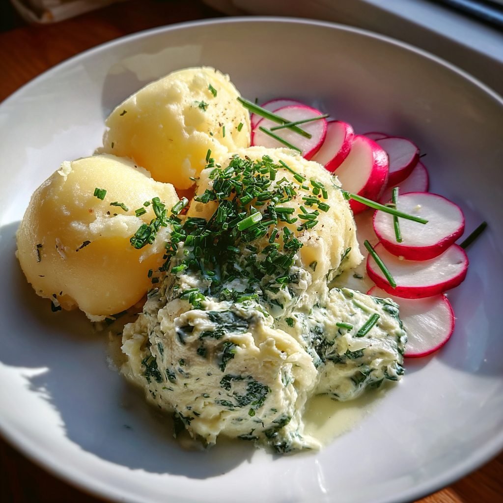 Kräuterquark mit Pellkartoffeln und Radieschen