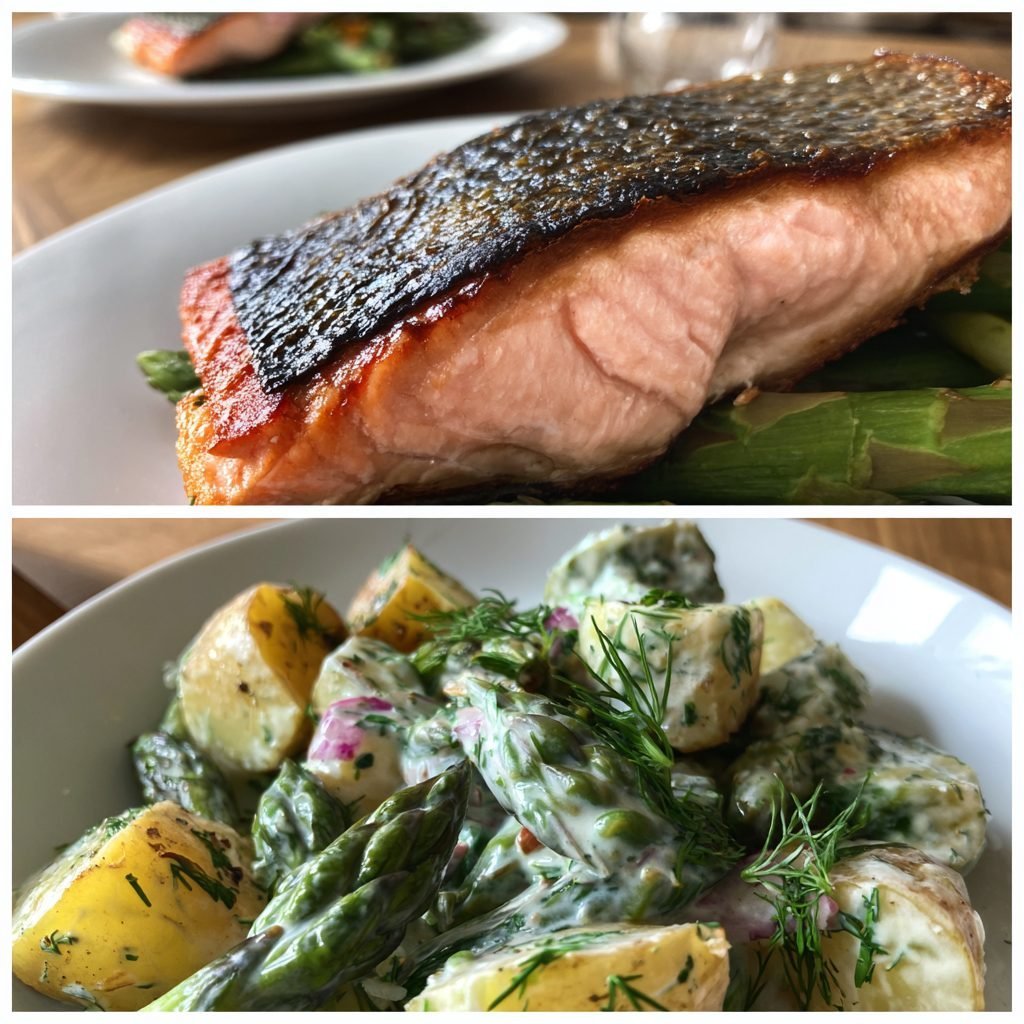 Lachsfilet vom Grill mit Spargel-Dill-Kartoffelsalat