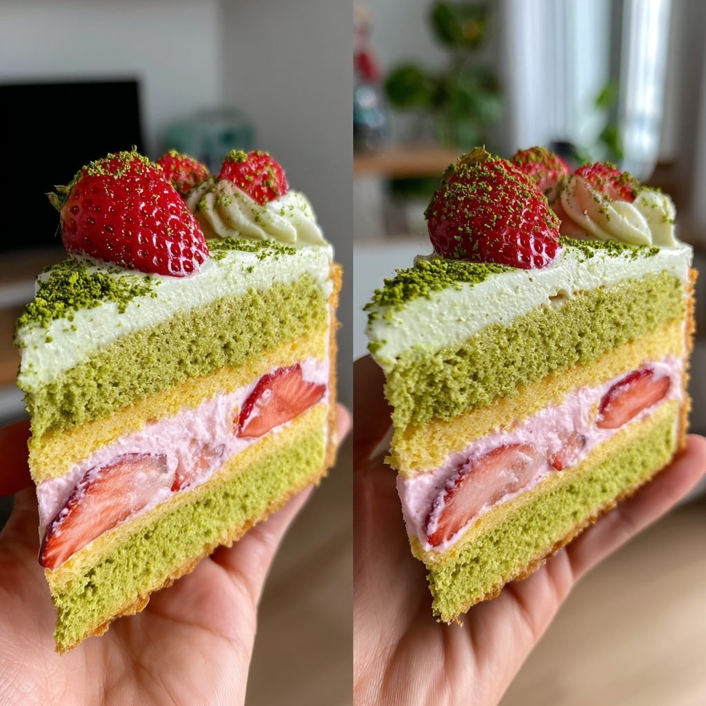 Matcha-Grüntee-Torte mit Erdbeer-Sahne