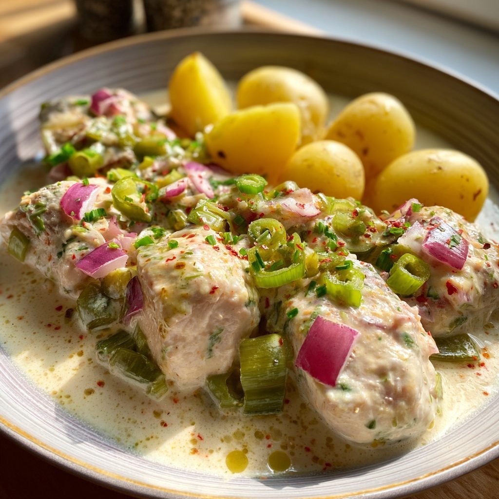 Matjesfilet 'Hausfrauen Art' mit Pellkartoffeln