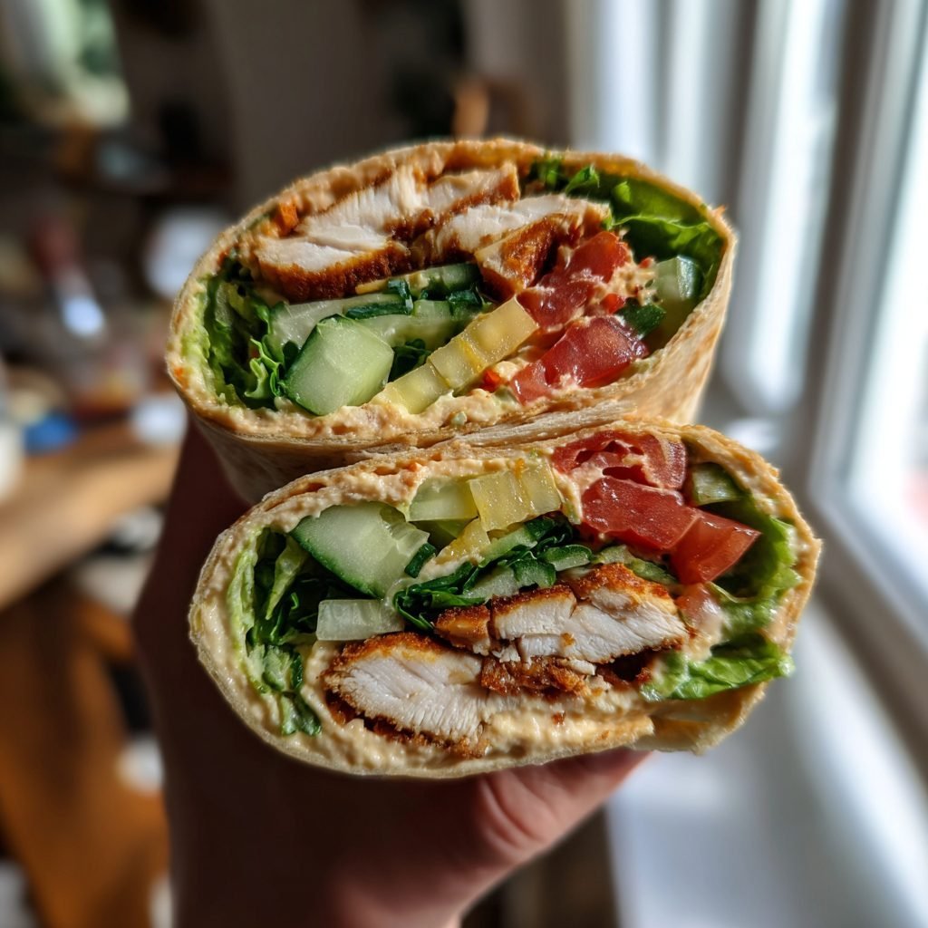 Mediterrane Hähnchen-Gemüse-Wraps mit Hummus