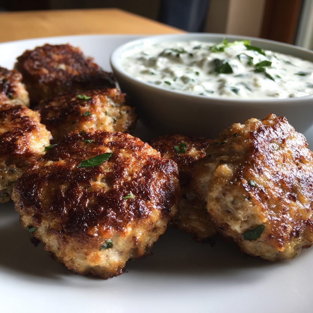 Mini-Frikadellen vom Rind mit Kräuterquark-Dip