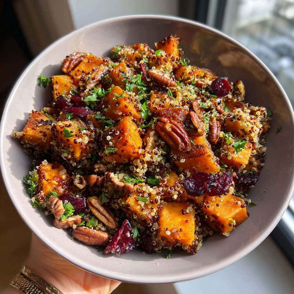 Süßkartoffel-Quinoa-Salat mit Cranberries und Pekannüssen