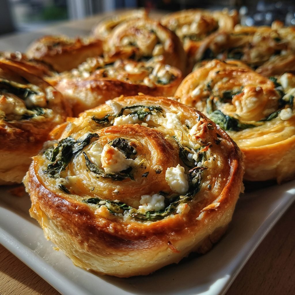 Vegetarische Blätterteigschnecken mit Feta und Spinat