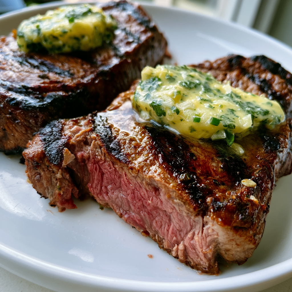Gegrillte Rinderhüftsteaks mit Kräuterbutter