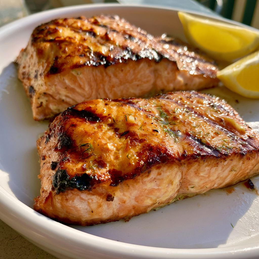 Gegrilltes Lachsfilet mit Dill-Zitronen-Marinade