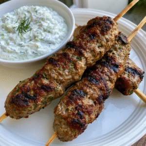 Mediterrane Lamm-Kofta-Spieße mit frischem Tzatziki