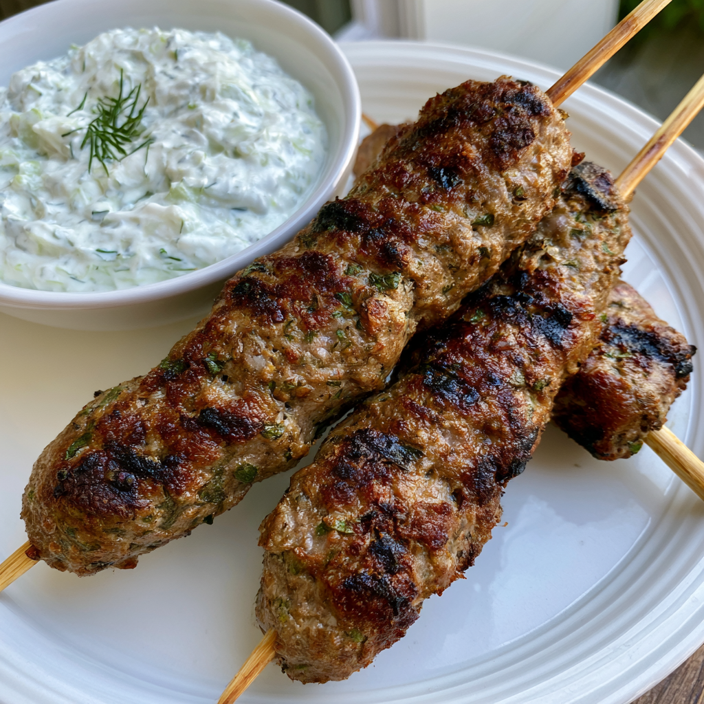 Mediterrane Lamm-Kofta-Spieße mit frischem Tzatziki