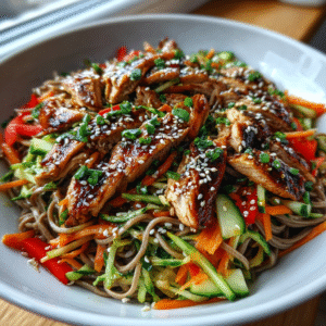 Japanischer Hähnchen-Teriyaki-Salat mit Soba-Nudeln