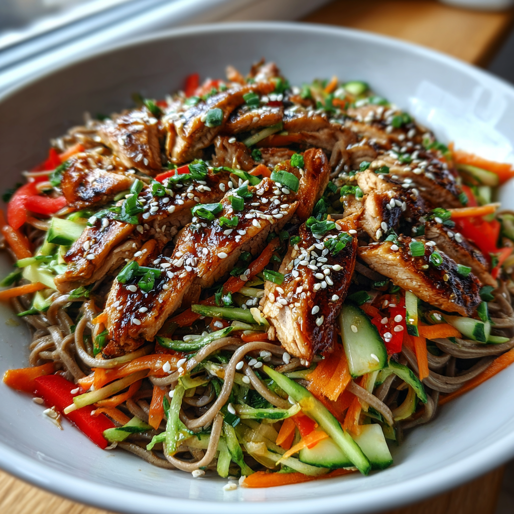 Japanischer Hähnchen-Teriyaki-Salat mit Soba-Nudeln