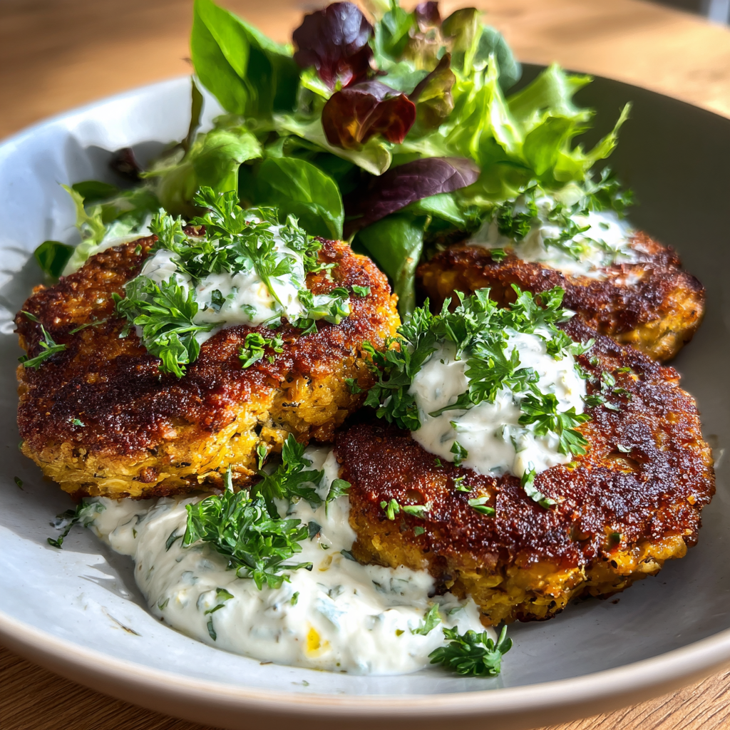 Vegetarische Linsen-Frikadellen mit Kräuterquark