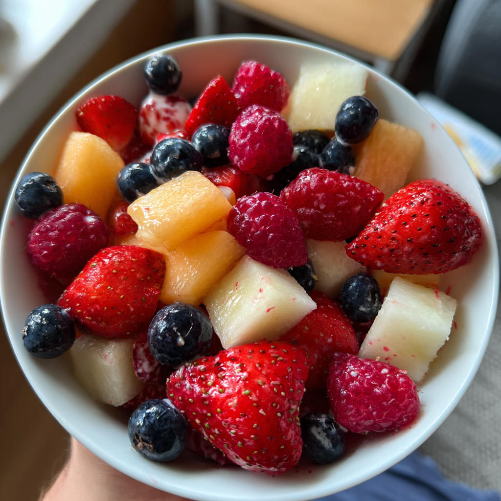 Beeren-Melonen-Salat mit Honig-Joghurt-Dressing