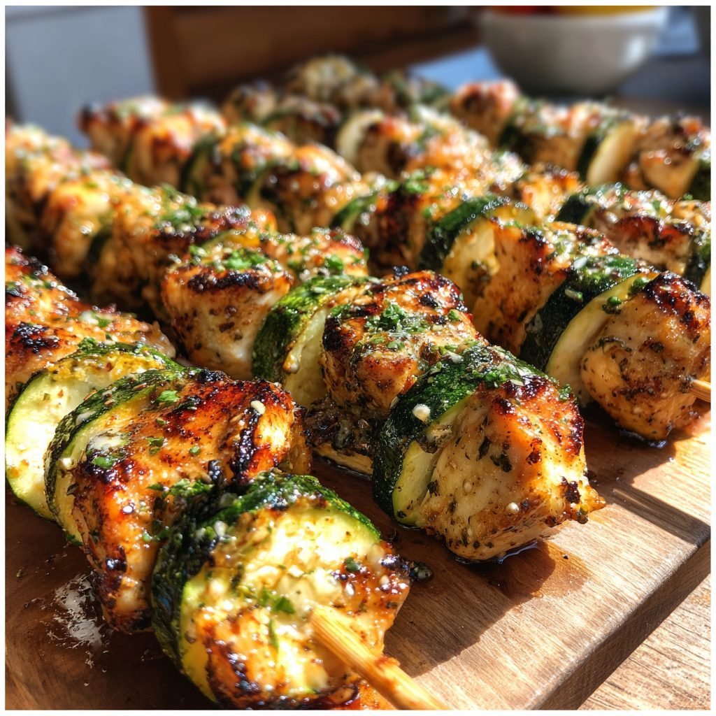 Zitronen-Kräuter-Hähnchenspieße mit Zucchini