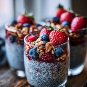 Beeren-Chiasamen-Pudding mit Nüssen und Haferflocken