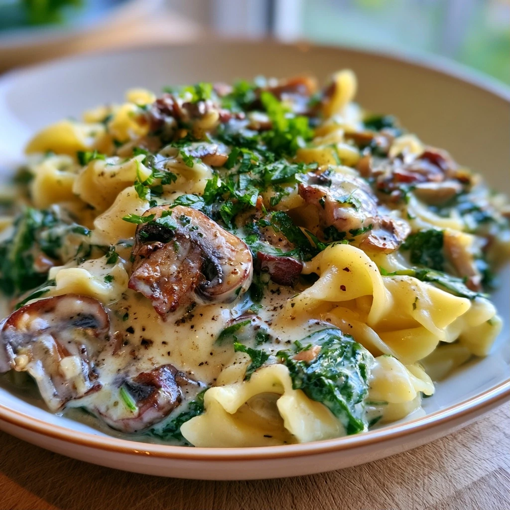 Cremige Pilz-Spinat-Pasta
