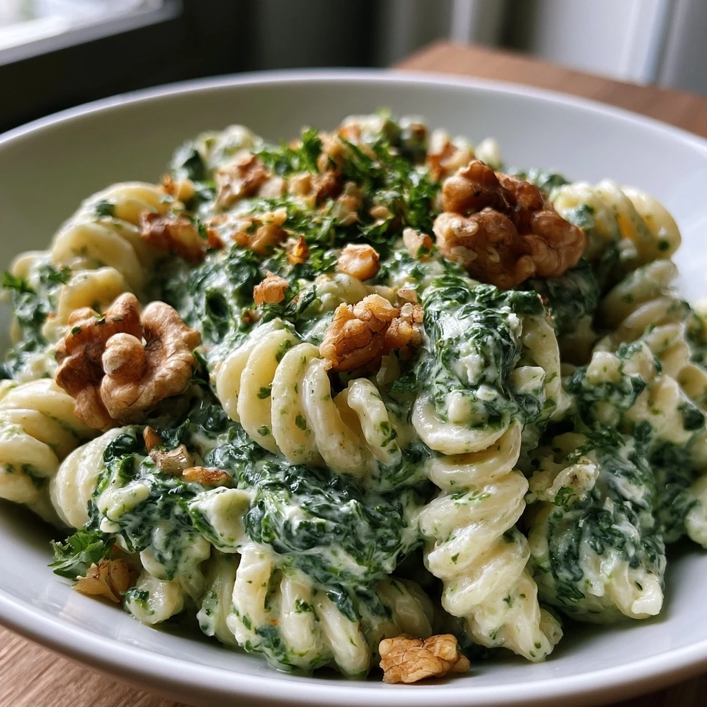 Cremige Spinat-Ricotta-Pasta mit Walnüssen